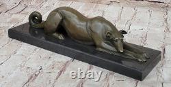 Bronze Greyhound Dog Sculpture Marble Base Signed Cast House Office Decor Art
