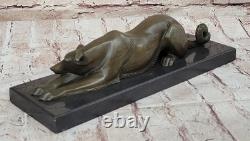 Bronze Greyhound Dog Sculpture Marble Base Signed Cast House Office Decor Art