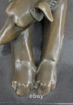 Bronze Greyhound Dog Sculpture Marble Base Signed Cast House Office Decor Art