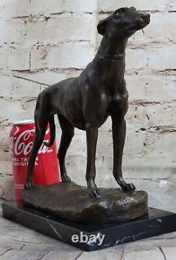Bronze Greyhound Dog Sculpture Marble Base Signed Cast Sculpture Décor