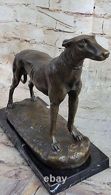 Bronze Greyhound Dog Sculpture Marble Base Signed Cast Sculpture Décor