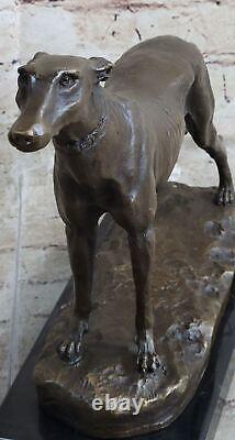 Bronze Greyhound Dog Sculpture Marble Base Signed Casting Sculpture Decor