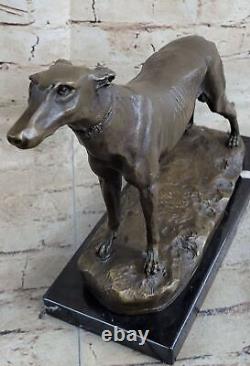 Bronze Greyhound Dog Sculpture Marble Base Signed Casting Sculpture Decor