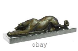 Bronze Greyhound Dog Sculpture with Marble Base, Signed, Cast Office/Home Opener