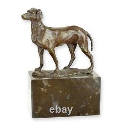 Bronze Greyhound Sculpture on a Black Marble Base, Signed