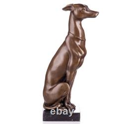 Bronze Greyhound Sculpture on a Black Marble Base after Barye