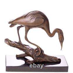 Bronze Heron Sculpture on a Black Marble Base after Milo
