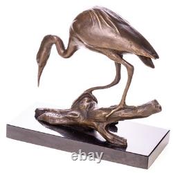 Bronze Heron Sculpture on a Black Marble Base after Milo