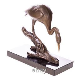 Bronze Heron Sculpture on a Black Marble Base after Milo