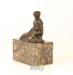 Bronze Hippopotamus Sculpture on a Black Marble Base After Milo