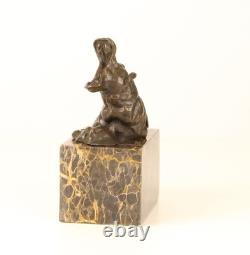 Bronze Hippopotamus Sculpture on a Black Marble Base After Milo