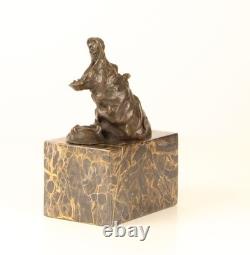 Bronze Hippopotamus Sculpture on a Black Marble Base After Milo