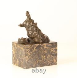 Bronze Hippopotamus Sculpture on a Black Marble Base After Milo
