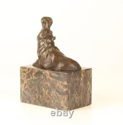 Bronze Hippopotamus Sculpture on a Black Marble Base After Milo