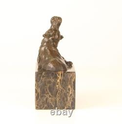 Bronze Hippopotamus Sculpture on a Black Marble Base After Milo