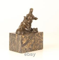 Bronze Hippopotamus Sculpture on a Black Marble Base After Milo