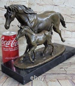 Bronze Horse Foal on Marble Animal Art Signed Milo Statue Sculpture