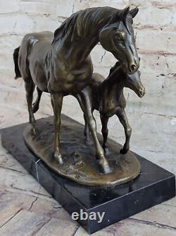 Bronze Horse Foal on Marble Animal Art Signed Milo Statue Sculpture