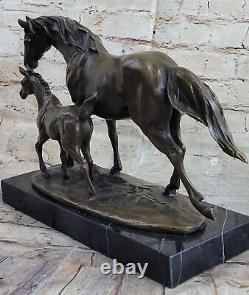 Bronze Horse Foal on Marble Animal Art Signed Milo Statue Sculpture