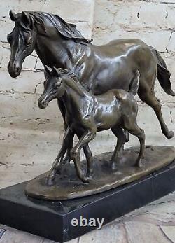 Bronze Horse Foal on Marble Animal Art Signed Milo Statue Sculpture