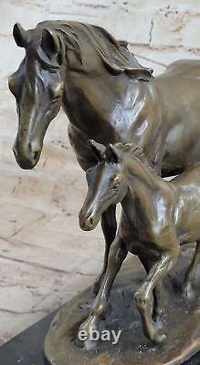 Bronze Horse Foal on Marble Animal Art Signed Milo Statue Sculpture