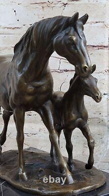 Bronze Horse Foal on Marble Animal Art Signed Milo Statue Sculpture