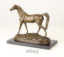 Bronze Horse Sculpture on Black Marble after Pierre-Jules Mêne