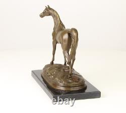 Bronze Horse Sculpture on Black Marble after Pierre-Jules Mêne