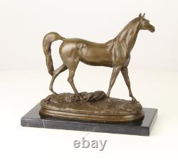 Bronze Horse Sculpture on Black Marble after Pierre-Jules Mêne