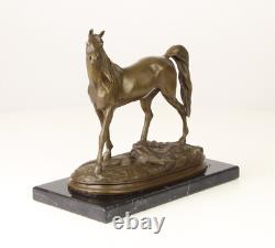 Bronze Horse Sculpture on Black Marble after Pierre-Jules Mêne