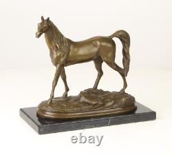 Bronze Horse Sculpture on Black Marble after Pierre-Jules Mêne