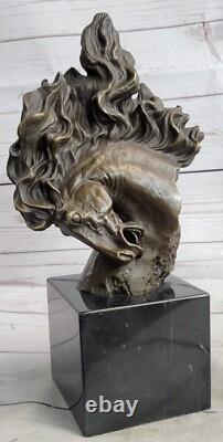 Bronze Horse Statue on Marble Base Art Deco Figurine Signed Milo