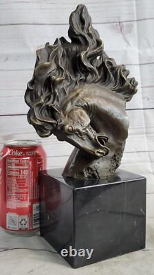 Bronze Horse Statue on Marble Base Art Deco Figurine Signed Milo