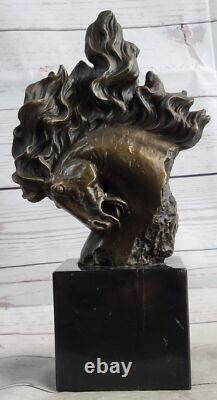 Bronze Horse Statue on Marble Base Art Deco Figurine Signed Milo