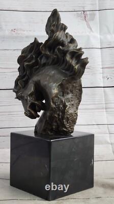 Bronze Horse Statue on Marble Base Art Deco Figurine Signed Milo
