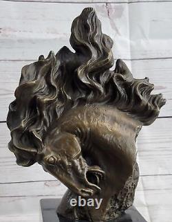 Bronze Horse Statue on Marble Base Art Deco Figurine Signed Milo