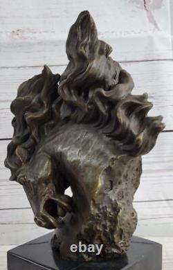 Bronze Horse Statue on Marble Base Art Deco Figurine Signed Milo