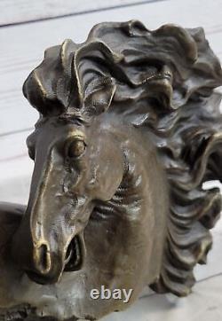 Bronze Horse Statue on Marble Base Art Deco Figurine Signed Milo