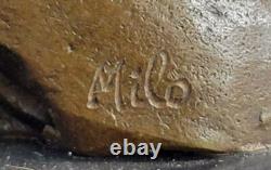 Bronze Horse Statue on Marble Base Art Deco Figurine Signed Milo