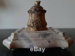 Bronze Inkwell XIX Signed Rambaud Founder Süßes Brothers On Marble Base