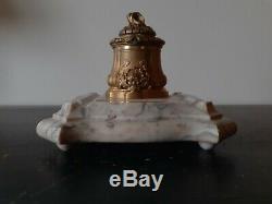 Bronze Inkwell XIX Signed Rambaud Founder Süßes Brothers On Marble Base