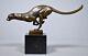 Bronze Leopard Sculpture On Vintage Marble Signed