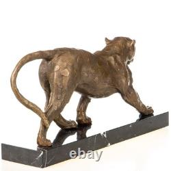 Bronze Leopard Sculpture on a Black Marble Base after François Cartier