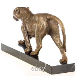 Bronze Leopard Sculpture on a Black Marble Base after François Cartier