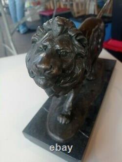 Bronze Lion On Base Marble Signed Milo. 40 X 24 CM Promo Of Noel