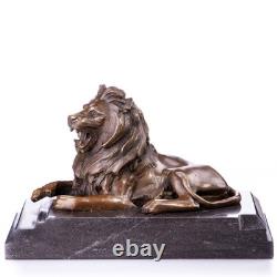 Bronze Lion Sculpture on a Black Marble Base After Barye