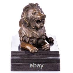 Bronze Lion Sculpture on a Black Marble Base After Barye
