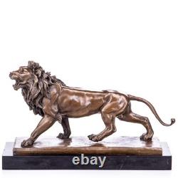 Bronze Lion Sculpture on a Black Marble Base after Lecourtier
