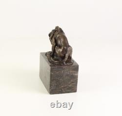 Bronze Lion and Snake Sculpture on a Black Marble Base, Signed