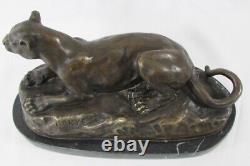 Bronze Lying Panther, signed BARYE on marble base